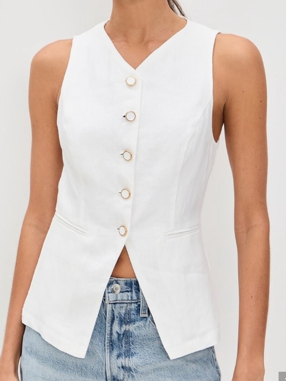 Reformation | Aspen Linen Button Front Vest | White | Size US 2